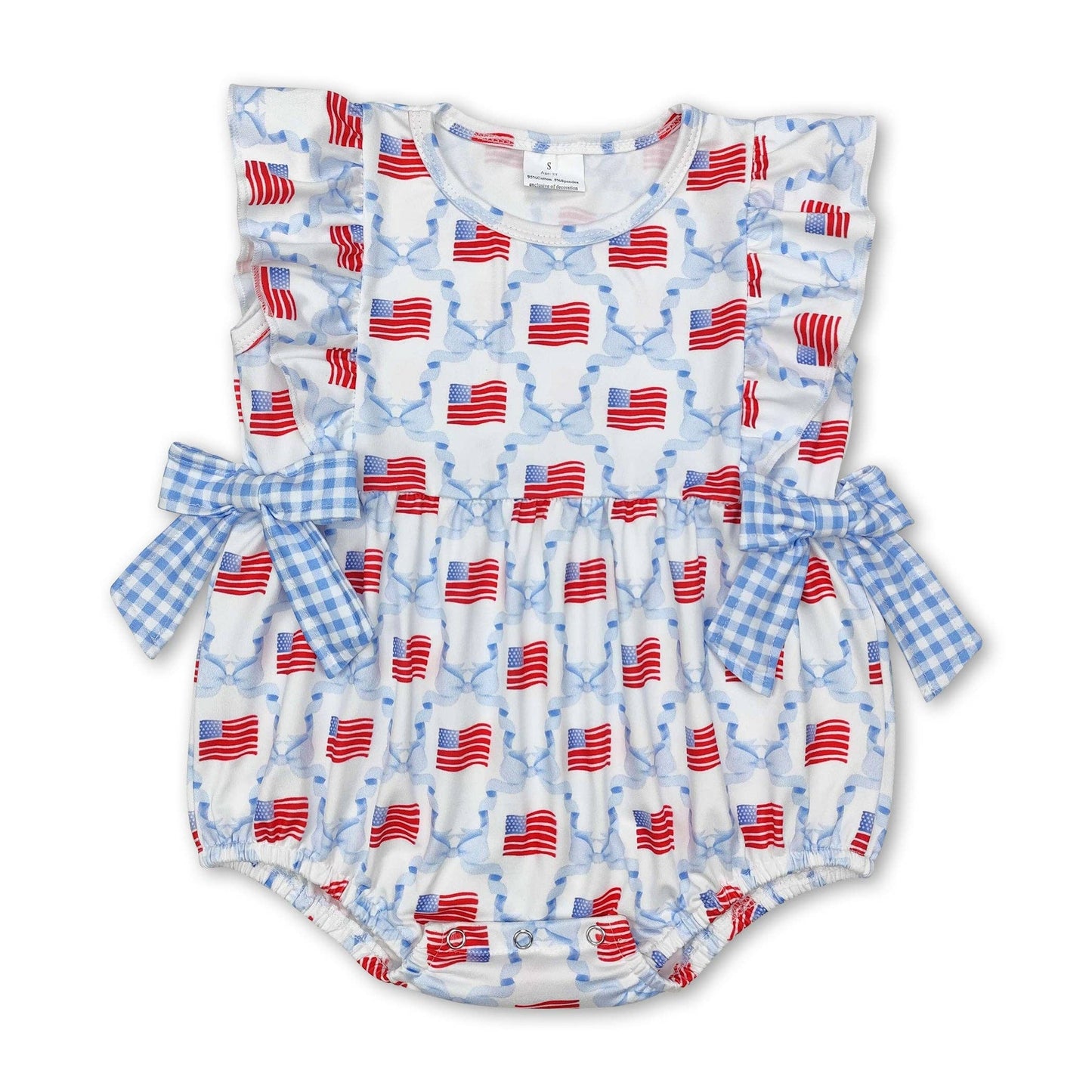 Flag & Bow Bubble w/ Light Blue Plaid Bows